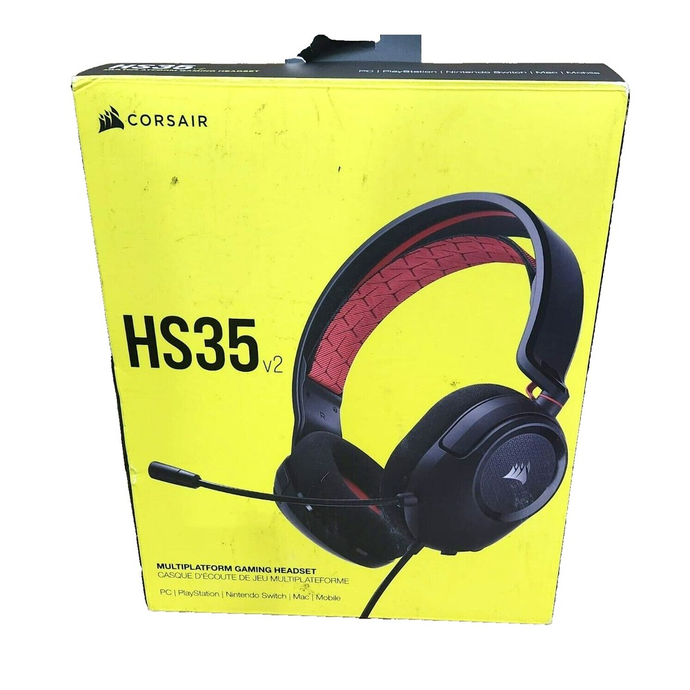 Corsair HS35 v2 Wired Gaming Headset Red 3.5mm Jack PC PS5 Xbox Switch